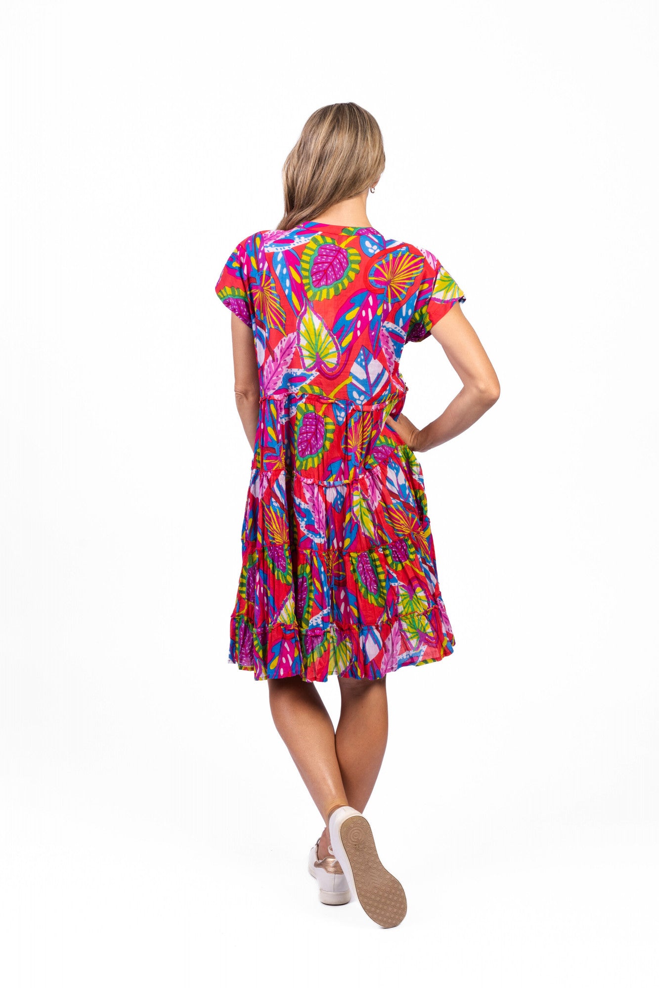 Leela V Neck Mini Dress - Tropical Mad Coral