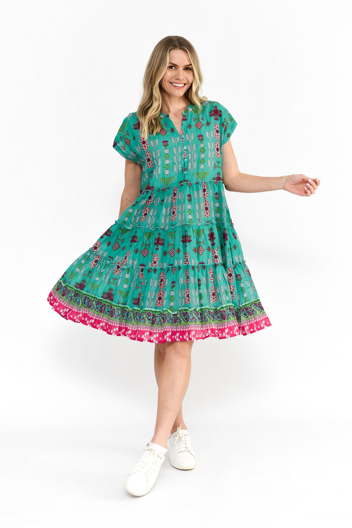 Leela V Neck Mini Dress - Aztec Border