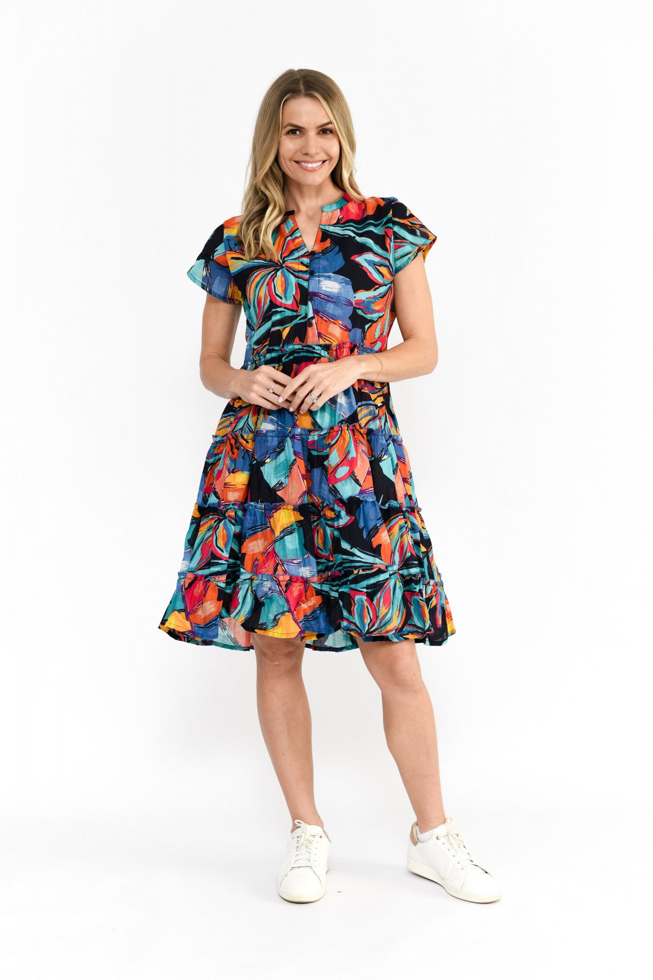 Leela V Neck Mini Dress - Painted Tropical
