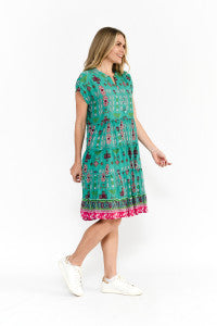 Leela V Neck Mini Dress - Aztec Border
