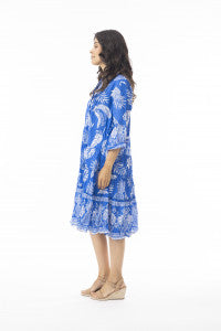 Comodoro Blue Dress Frill Sleeve Ric Rac