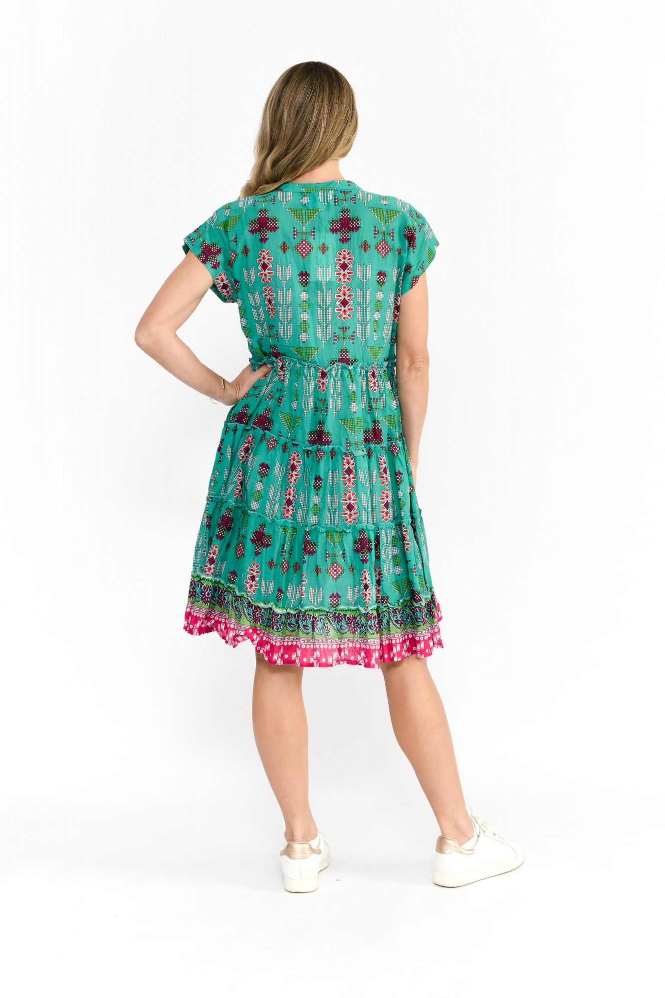 Leela V Neck Mini Dress - Aztec Border