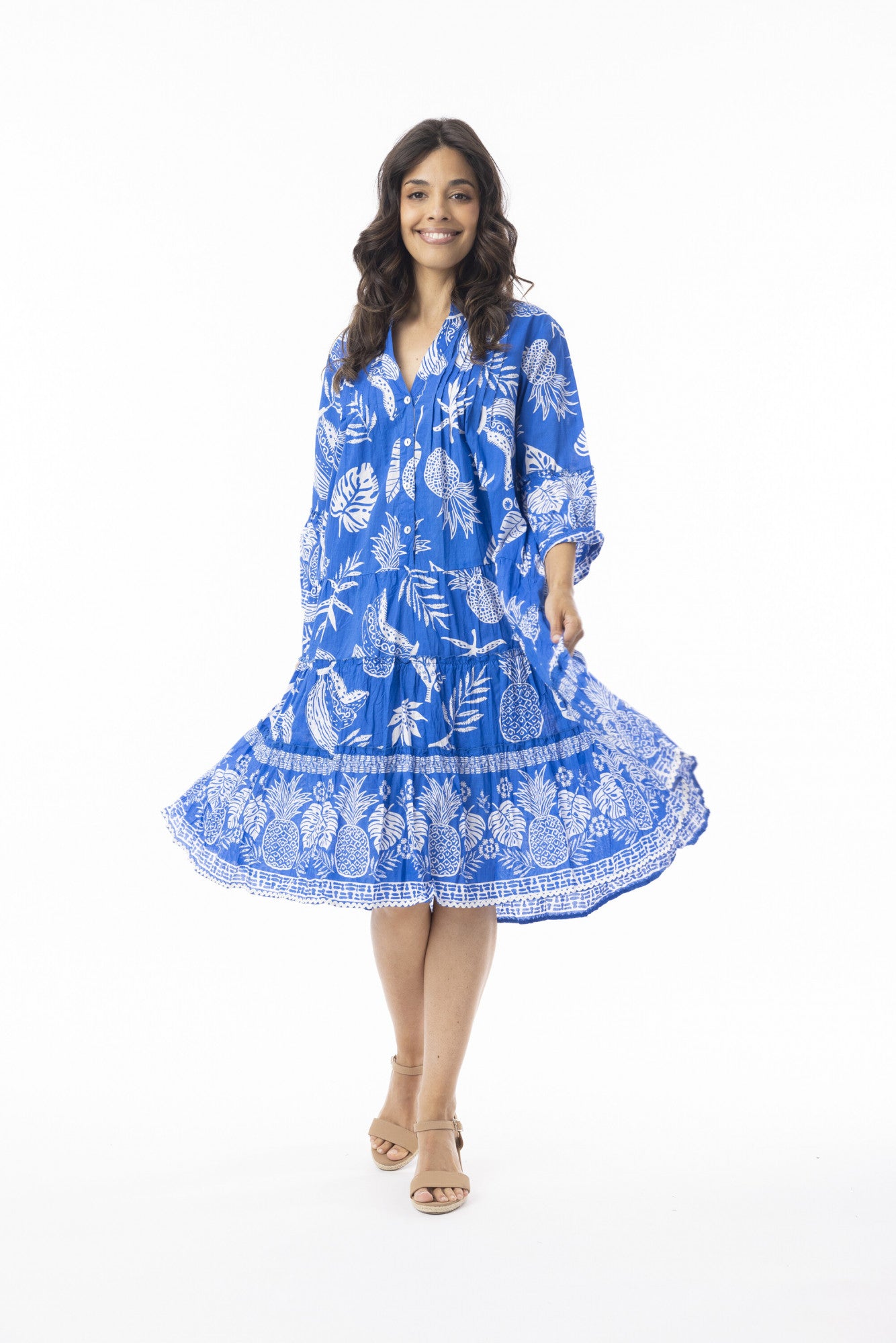 Comodoro Blue Dress Frill Sleeve Ric Rac