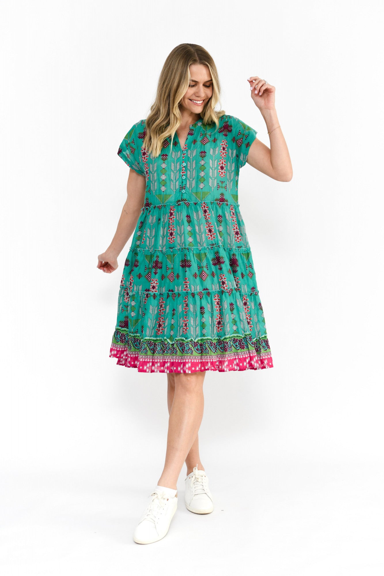 Leela V Neck Mini Dress - Aztec Border