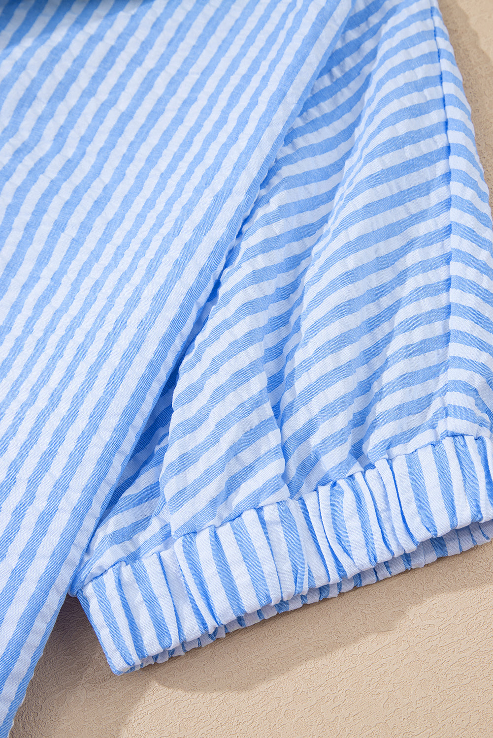 Sky Blue Striped Print Contrast Split Neck Dolman Sleeve Blouse