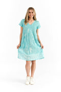Nicola Dress Cap Sleeve - Coral Border Jade