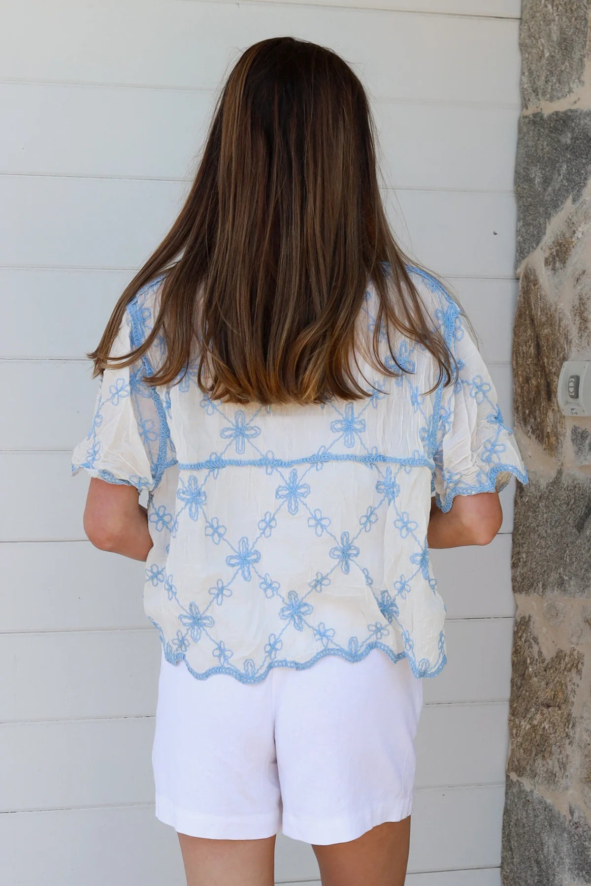 Willow Embroidered Top Blue