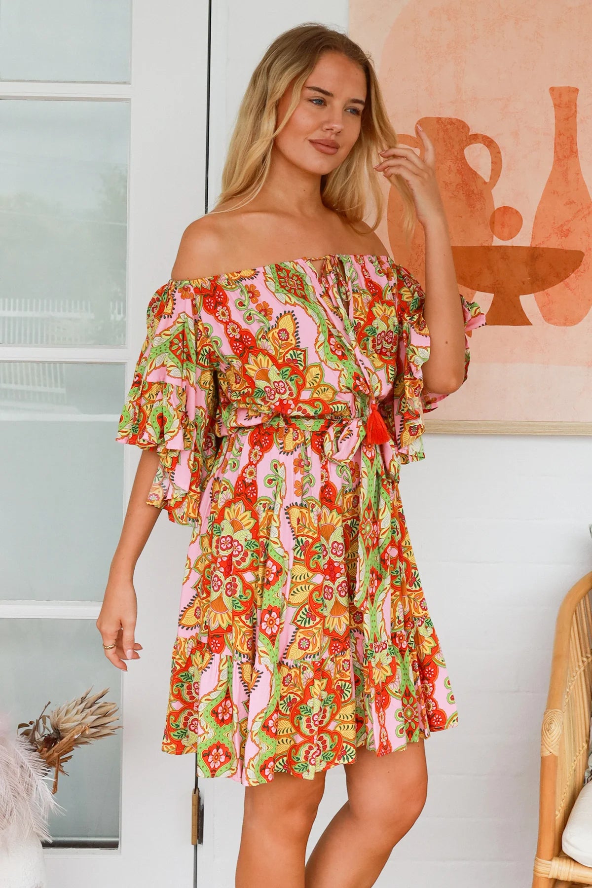 graciela off shoulder dress Graciela Off Shoulder Mini Dress Blissful Pink