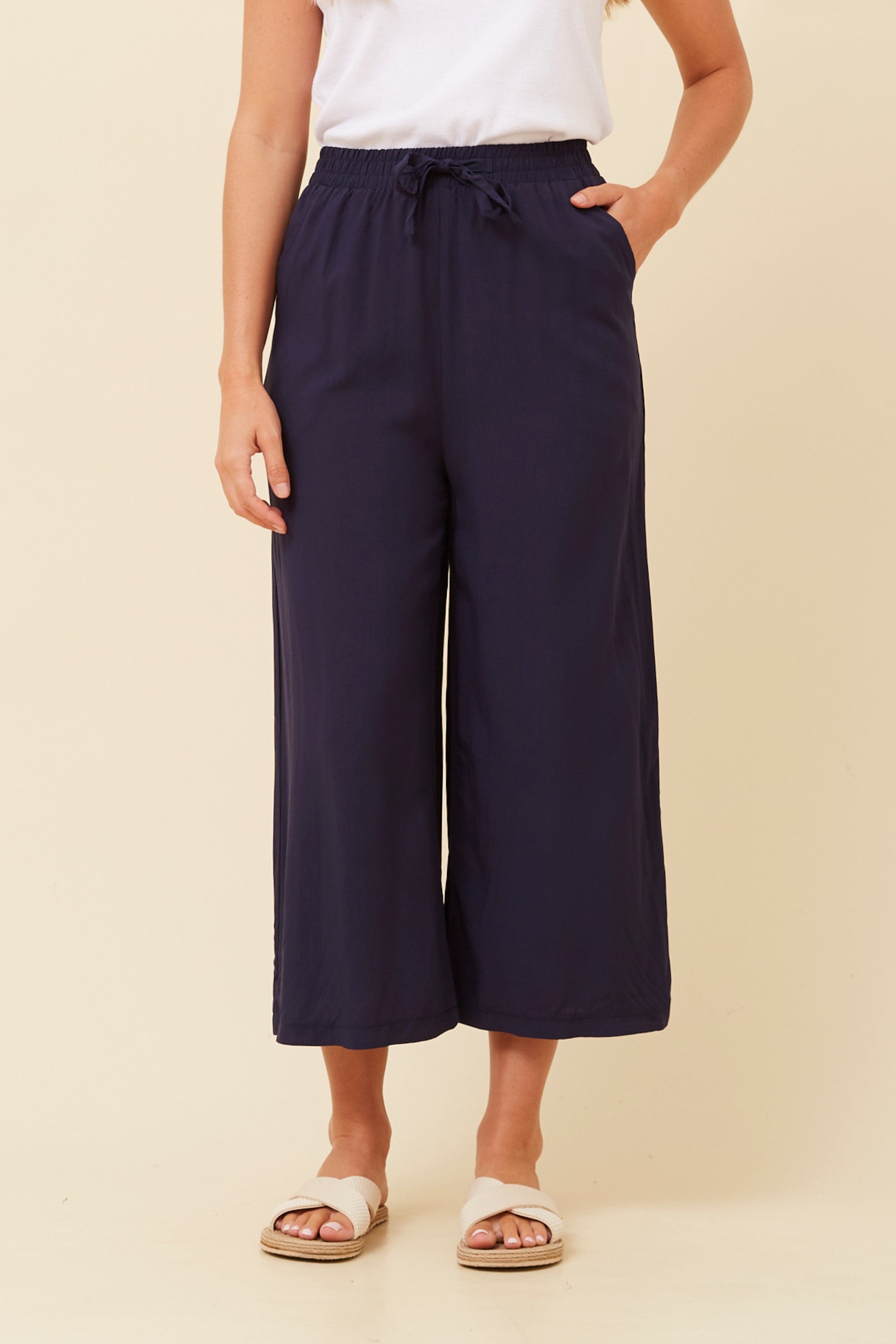 Chloe Wide Leg Crop Pants Navy