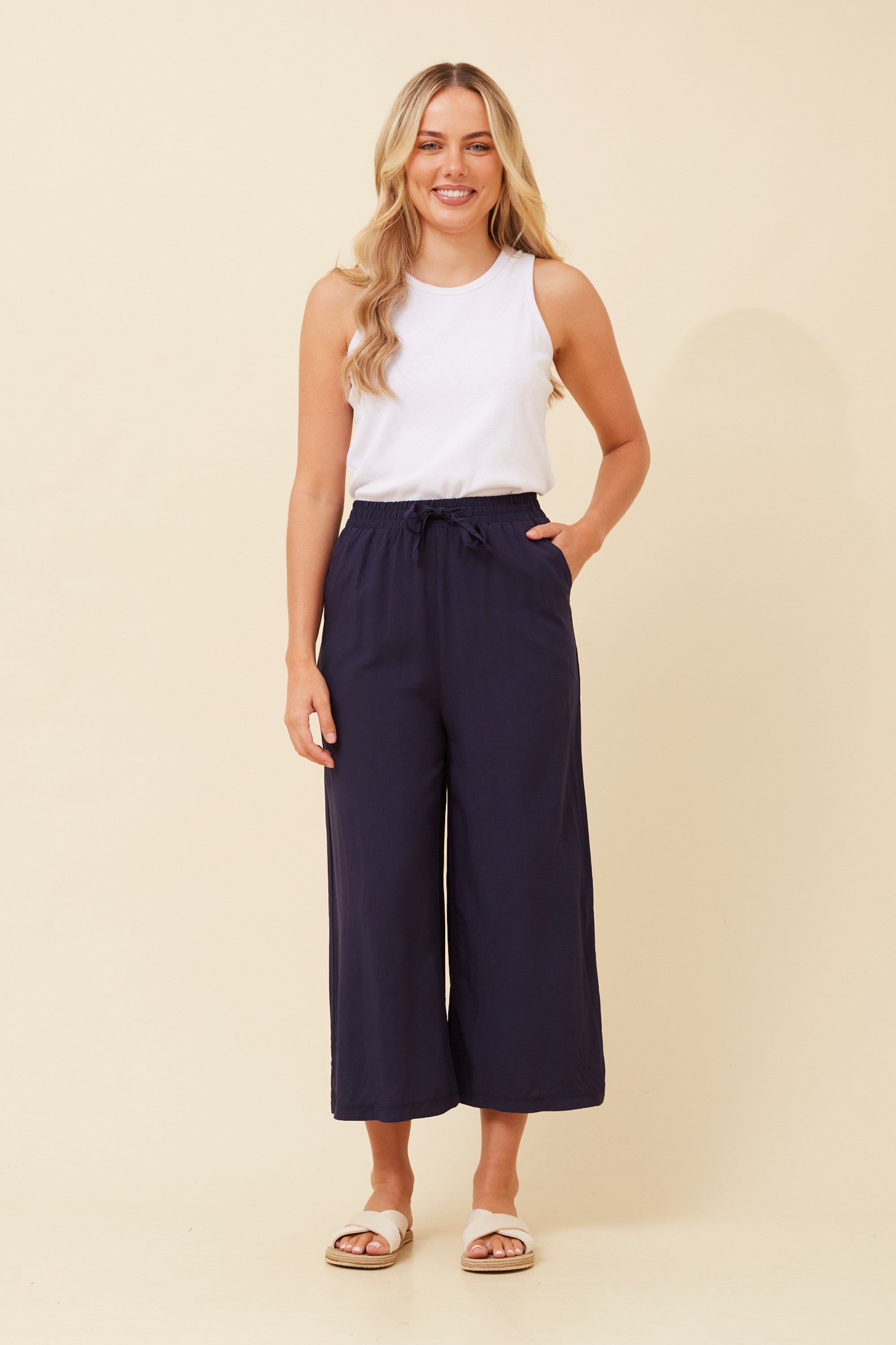 Chloe Wide Leg Crop Pants Navy