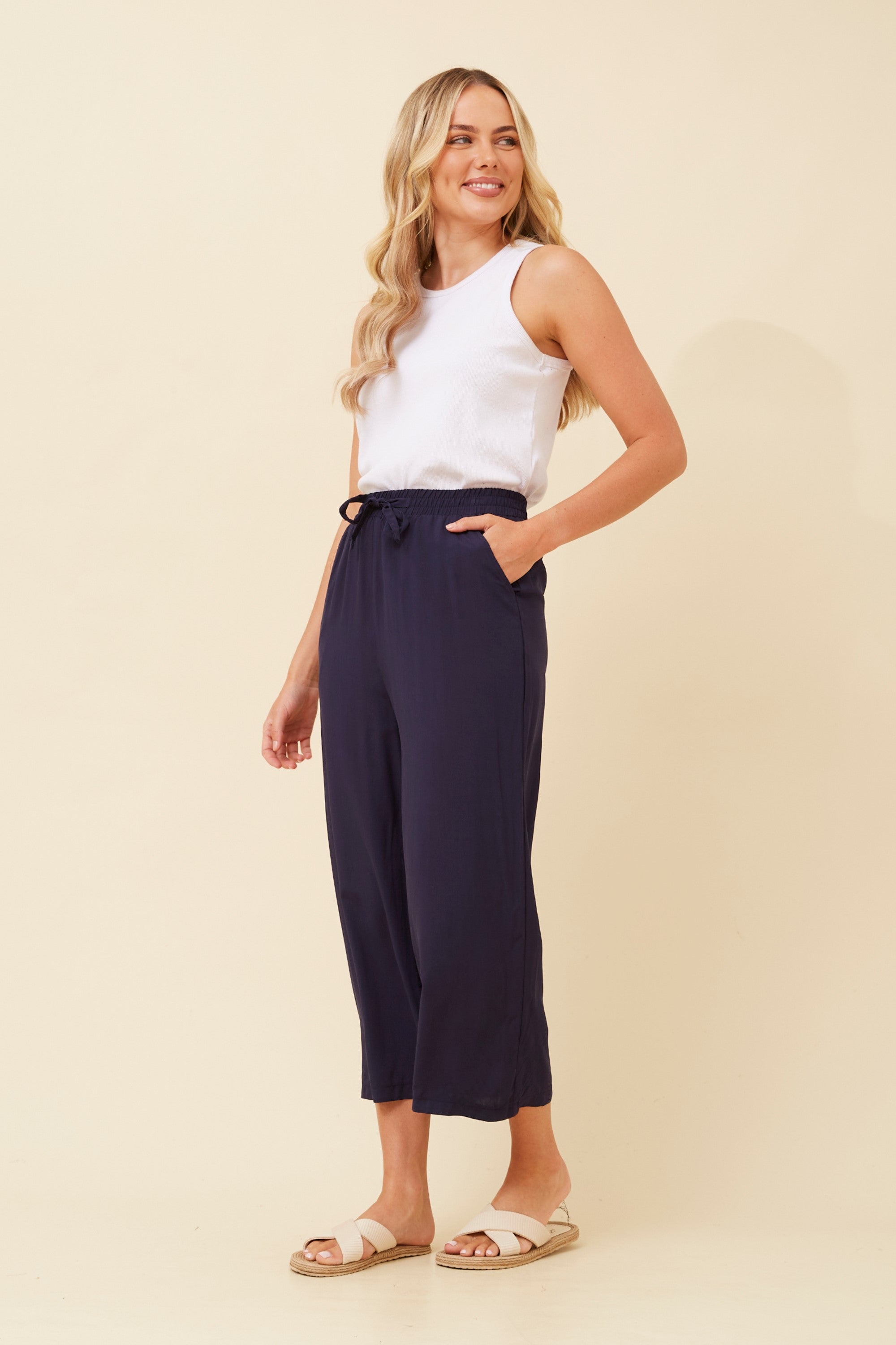 Chloe Wide Leg Crop Pants Navy