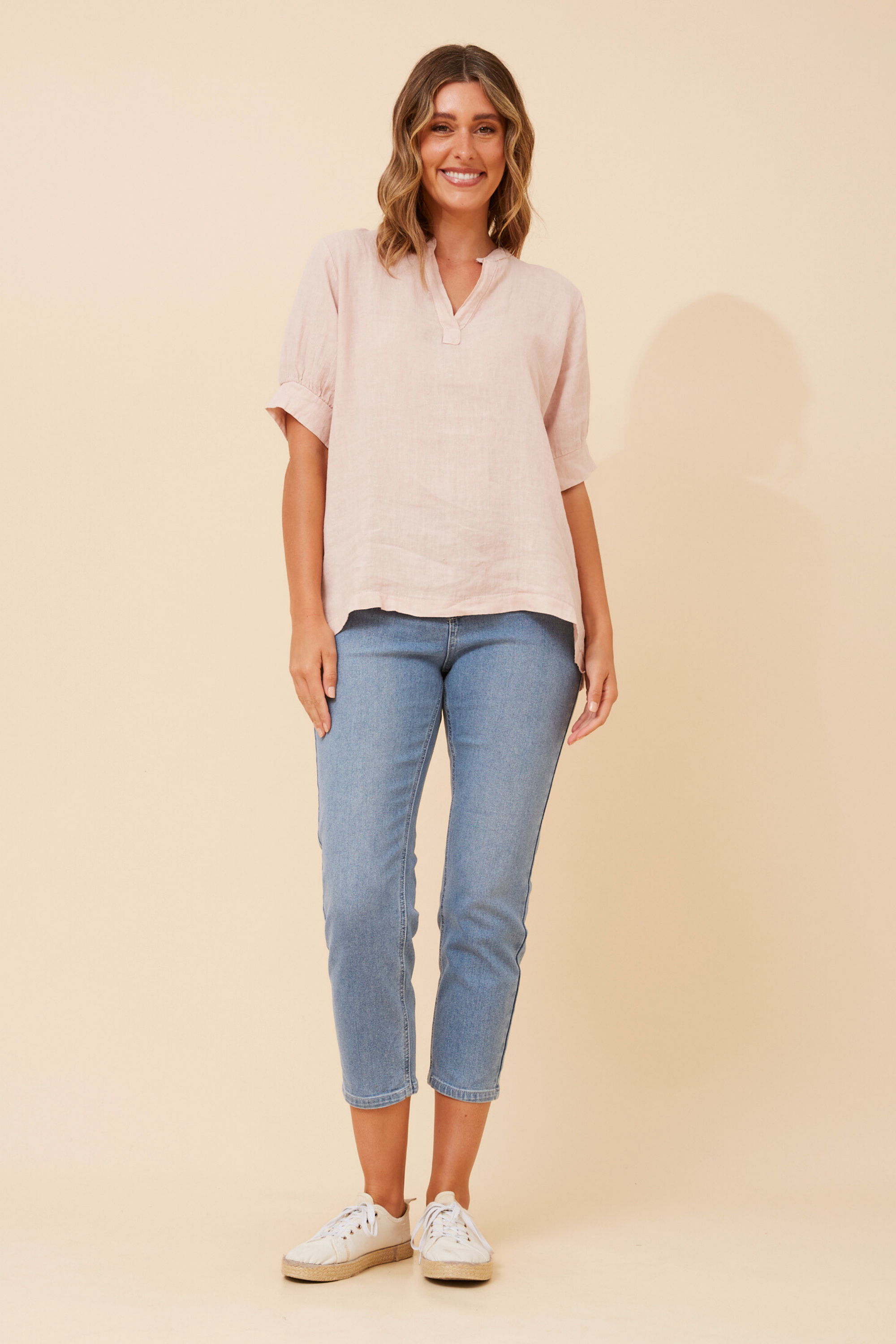 Casey Linen Top - Blush Pink