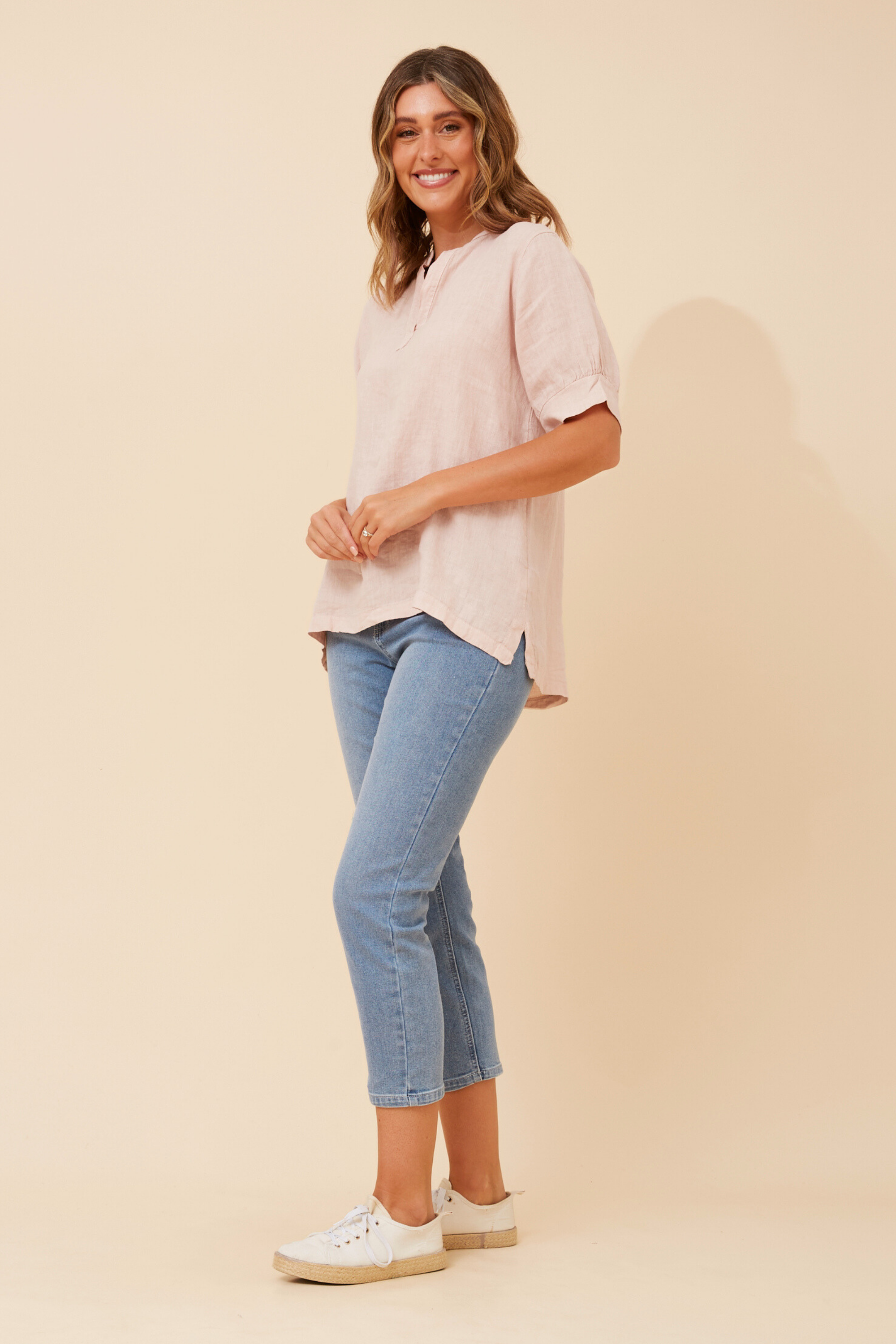 Casey Linen Top - Blush Pink