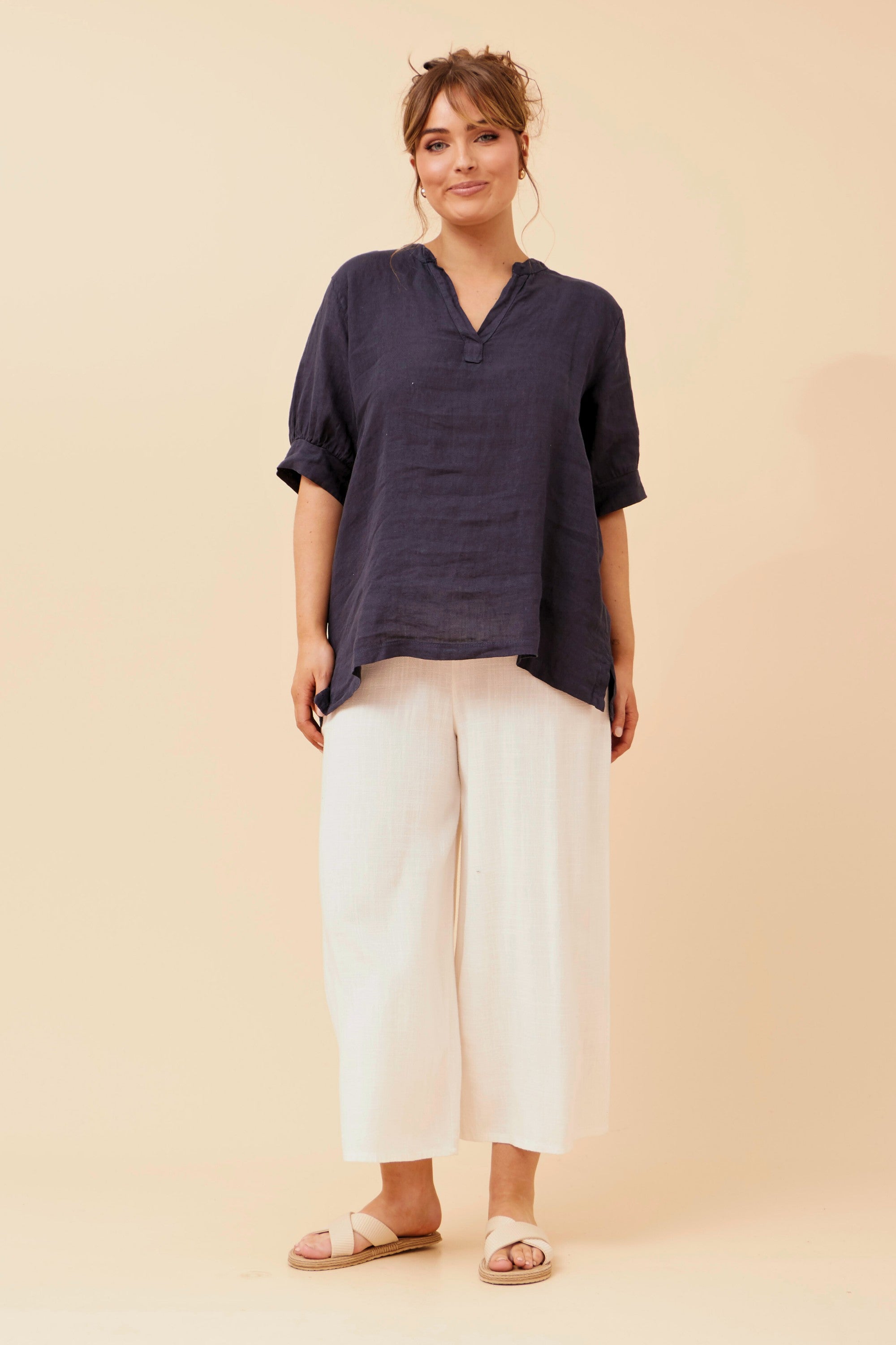 Casey Linen Top - Navy