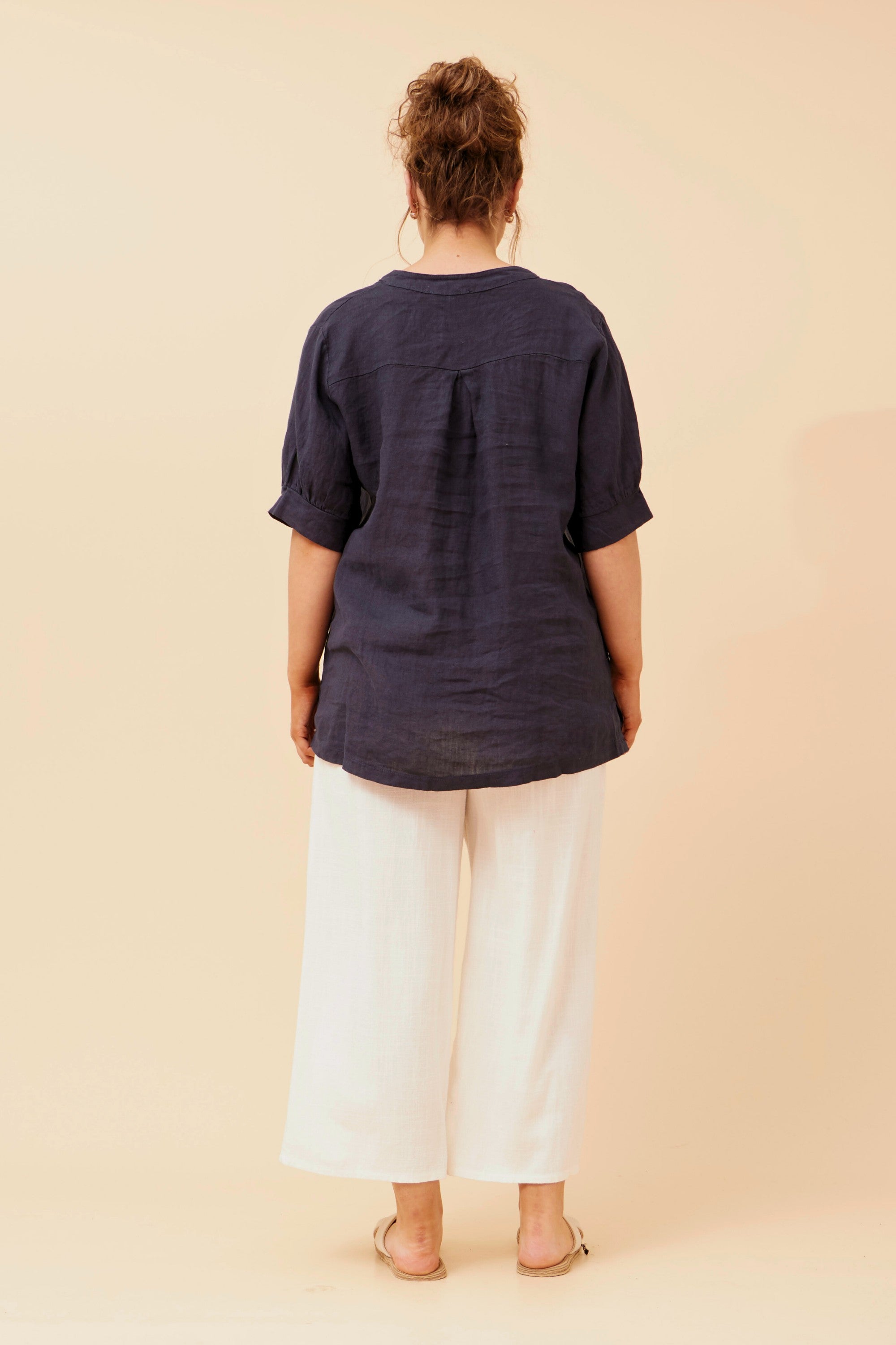 Casey Linen Top - Navy