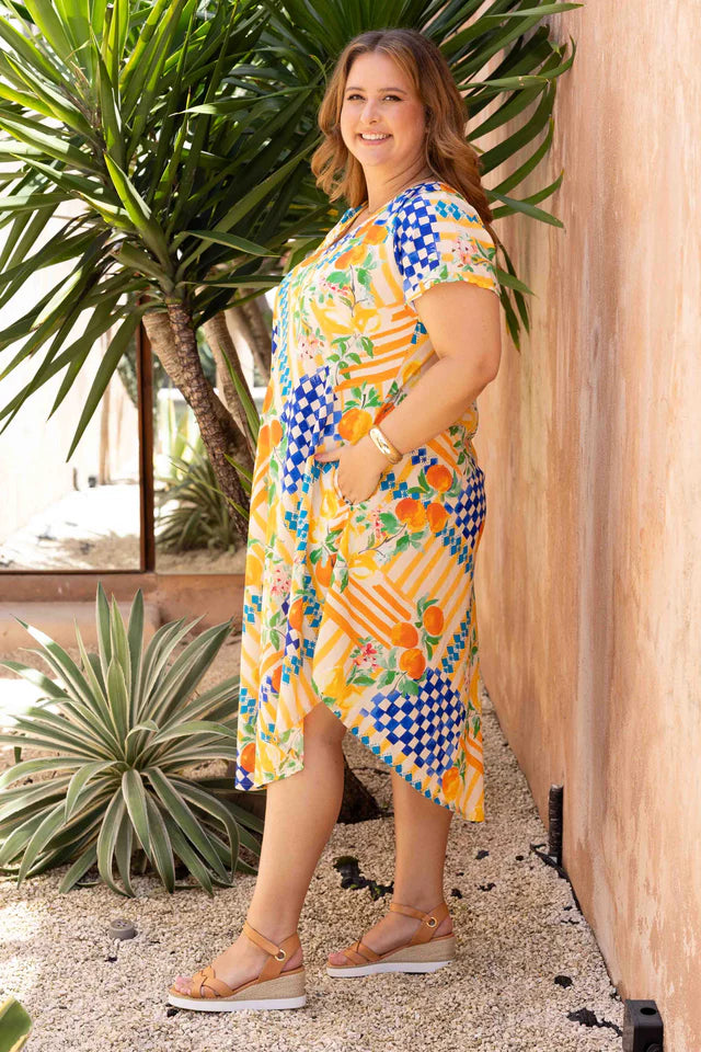 GREAT HARBOUR DRESS - CAPRI CHECK NAVY/ORANGE