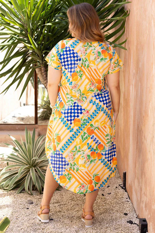 GREAT HARBOUR DRESS - CAPRI CHECK NAVY/ORANGE