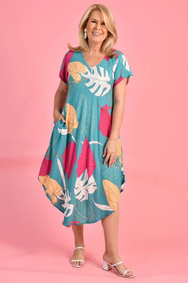 GREAT HARBOUR DRESS - MAGIC MONSTERA TEAL