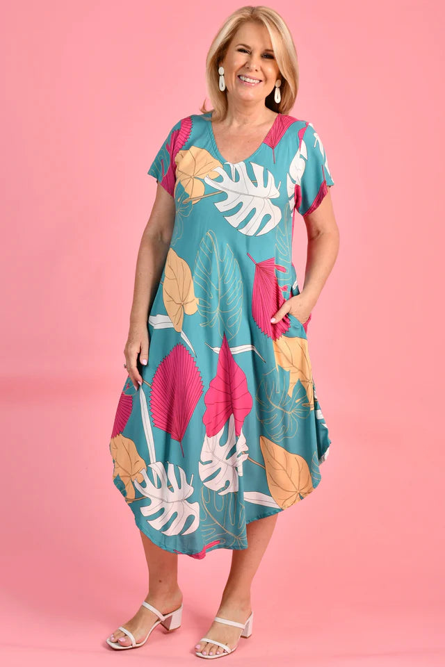 GREAT HARBOUR DRESS - MAGIC MONSTERA TEAL