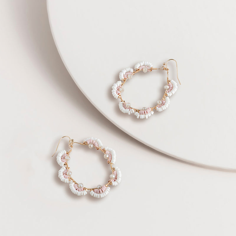 White and Pink Heishi Bead Hooks