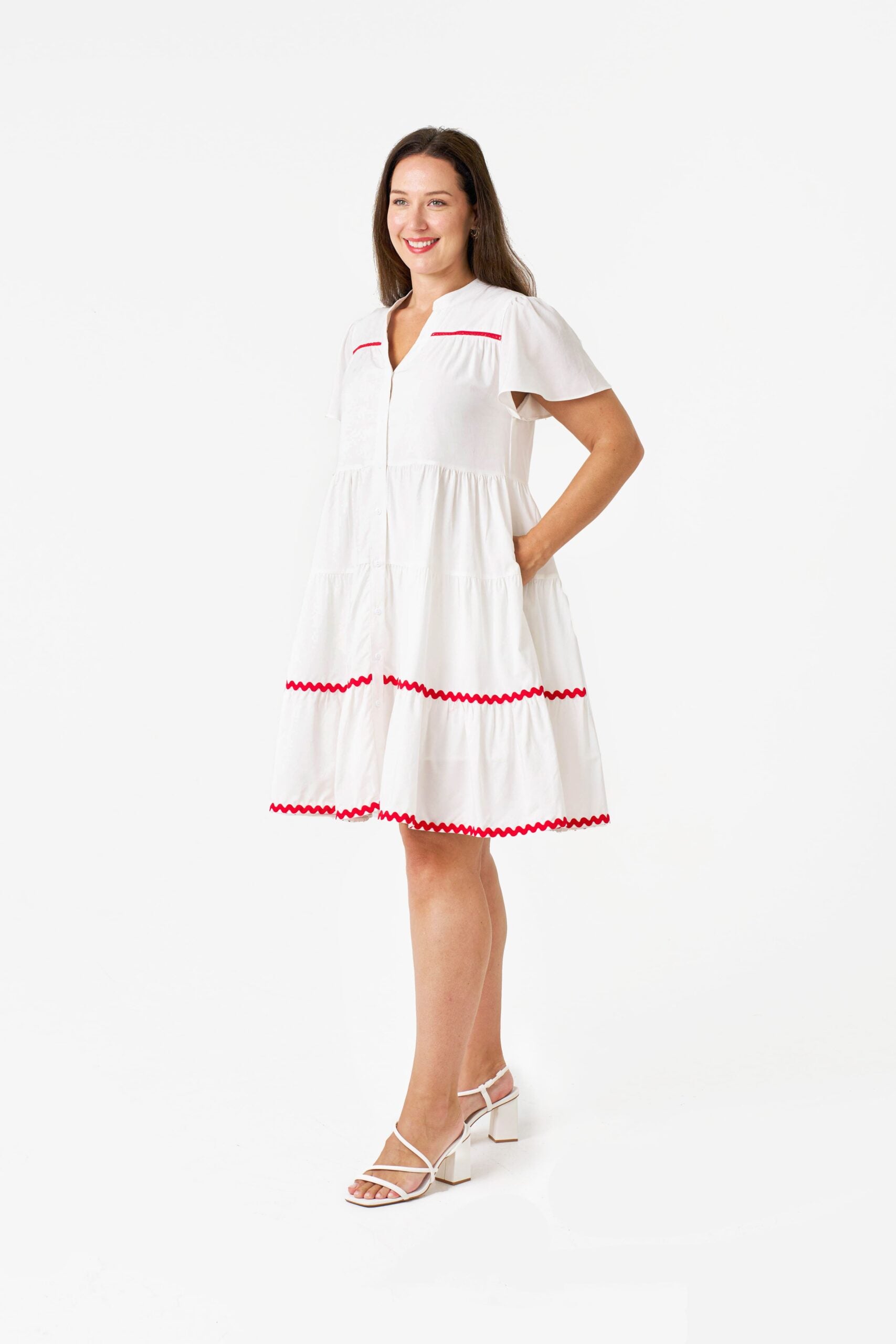 KAITLIN DRESS WHITE/RED
